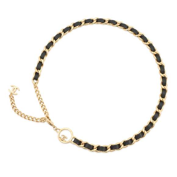 CHANEL Accessories - Chanel Chain Belt Coco Mark Leather Metal B24C CHANEL Black